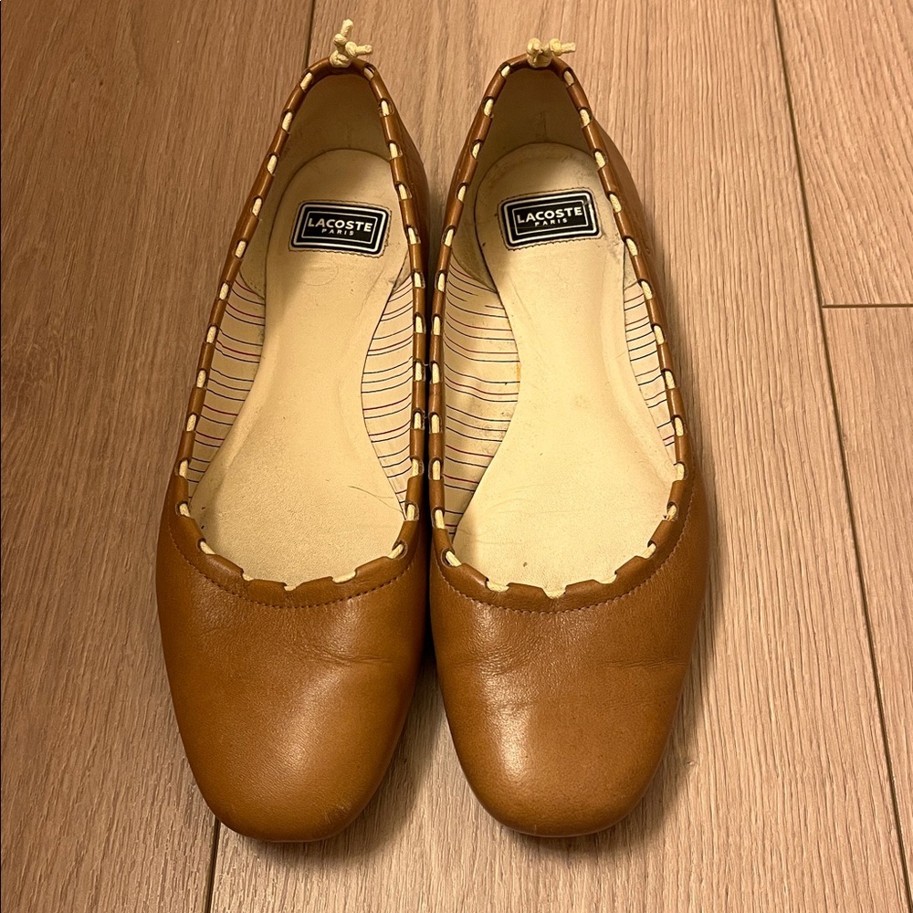 Lacoste Brown Leather ballet flats Elegant Slip-On Sz 7 bought in France